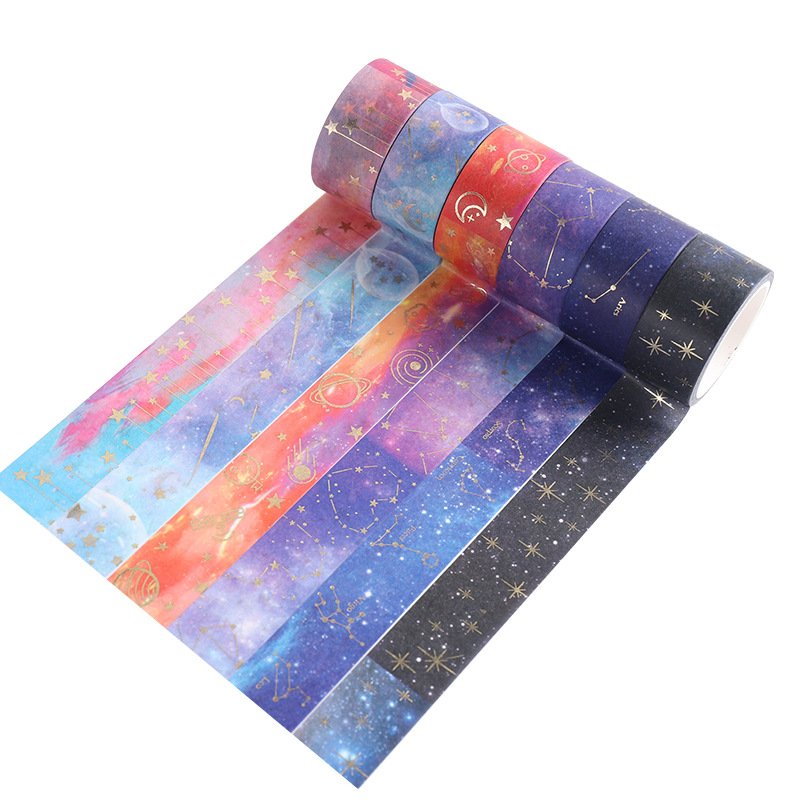 Starry Sky Space 6 Rolls Washi Masking Tape Set Decorative Writable Craft Tape for DIY Scrapbook Designs