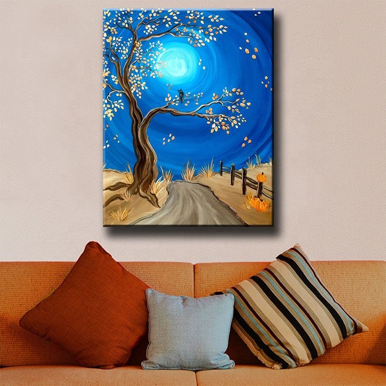 Ever Moment Picture Of Rhinestone Blue Tree Moon Full Square Stones House Decoration 3F335