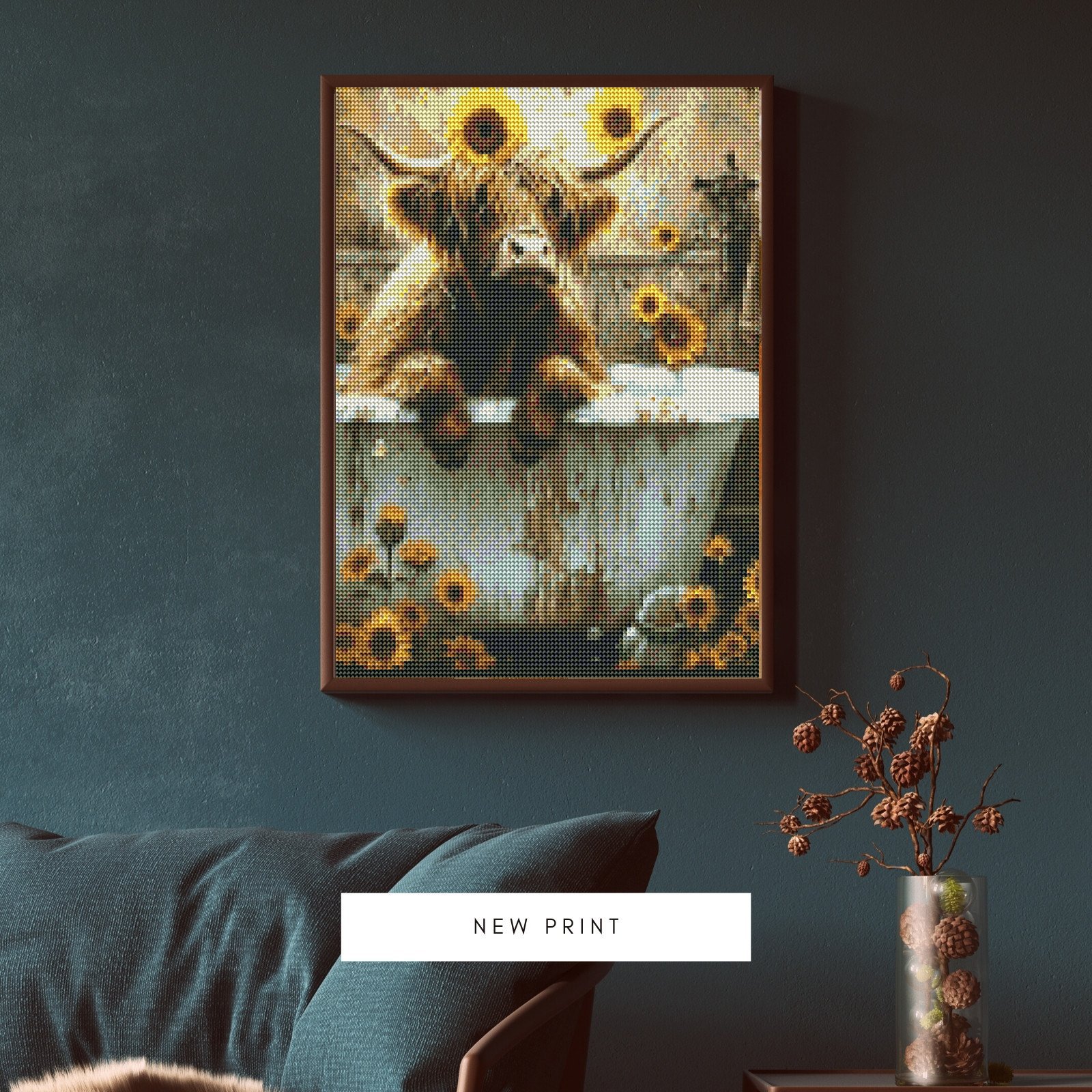 Diy 5d Highland Cow Diamond Painting with Square Drills Art Kits for Adults for Gift Home Wall Decor