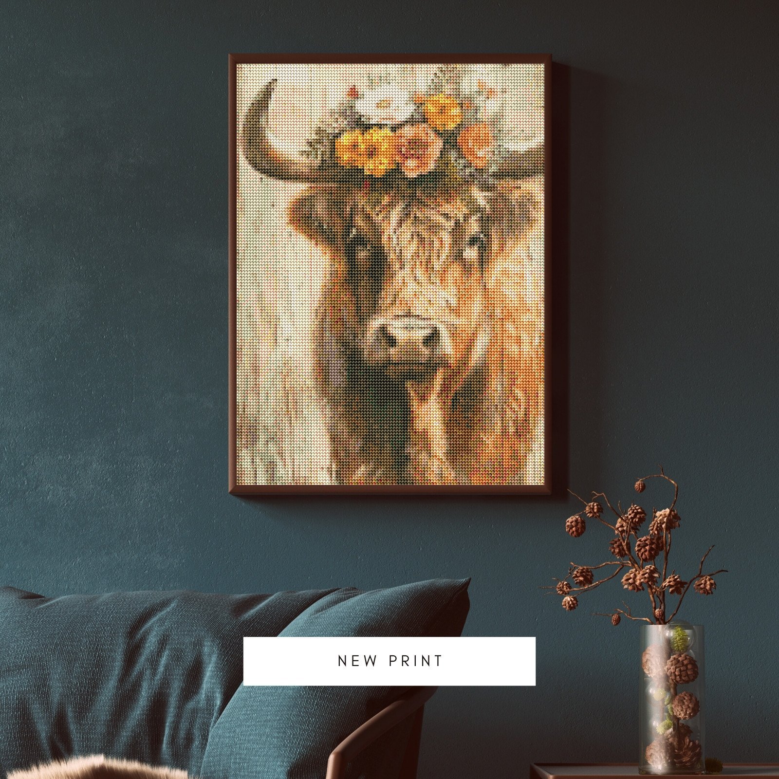 Diy 5d Highland Cow Diamond Painting with Square Drills Art Kits for Adults for Gift Home Wall Decor