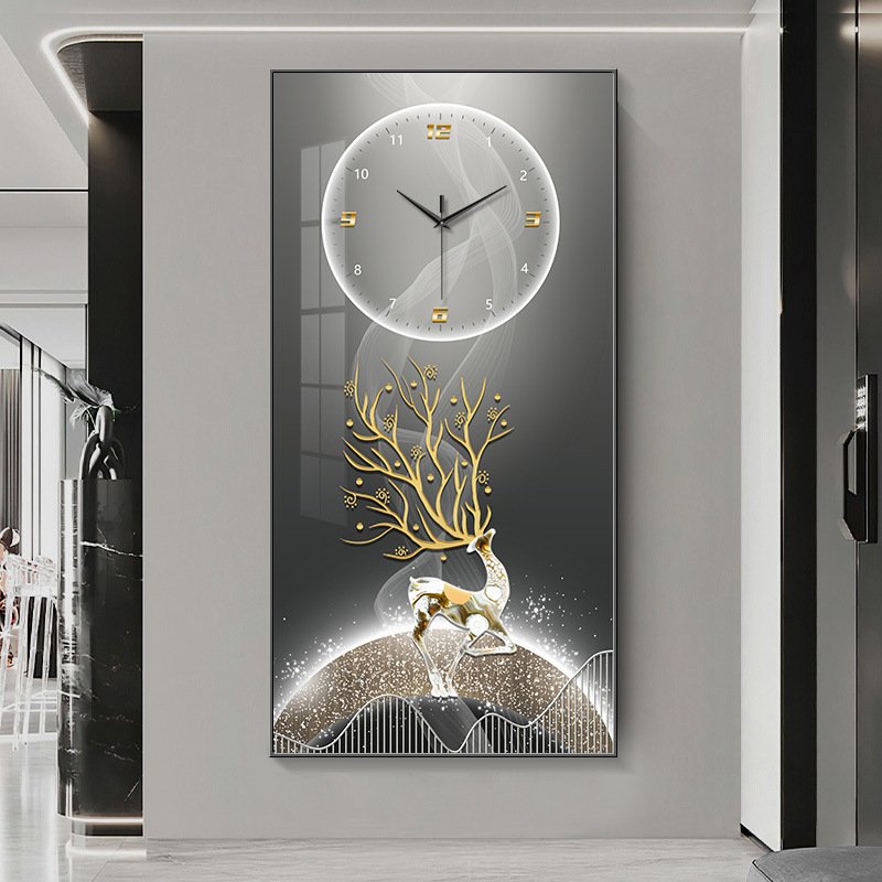 Low price wholesale inlaid diamond light luxury modern frame decorative painting crystal porcelain wall art clock