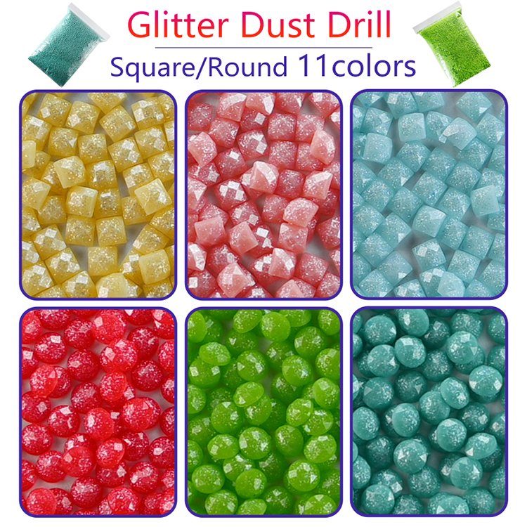 Wholesale Loose Drills Zip Bag Metallic Glitter Dust Resin Stones For Diamond Painting Round Square AB Glowing Crystal SP5