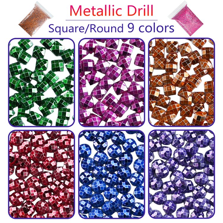 Wholesale Loose Drills Zip Bag Metallic Glitter Dust Resin Stones For Diamond Painting Round Square AB Glowing Crystal SP5