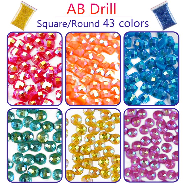 Wholesale Loose Drills Zip Bag Metallic Glitter Dust Resin Stones For Diamond Painting Round Square AB Glowing Crystal SP5