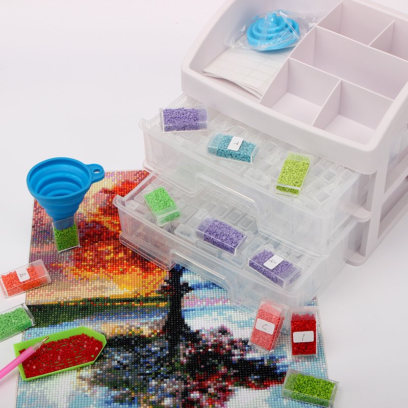 Wholesale Diamond Painting Storage Box Drawer Plastic Box 2 Layer Multifunctional Diamonds Storage Box with 164 Bottles