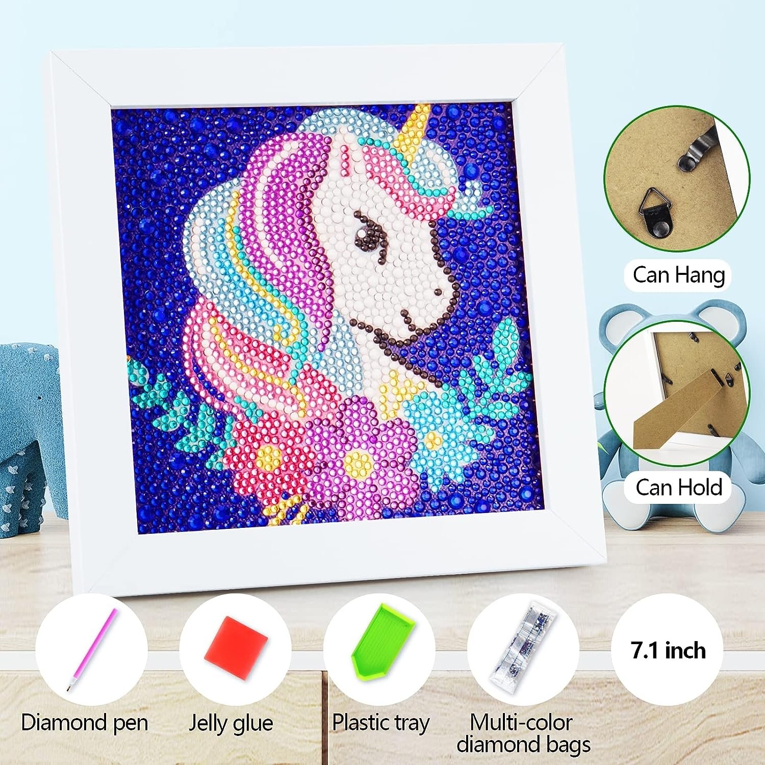 5D Diamond Painting Kit for KidsWooden Frame Diamond Arts and Crafts for Kids Ages 6-8-10-12 DIY Gem Art Dot Art Gift