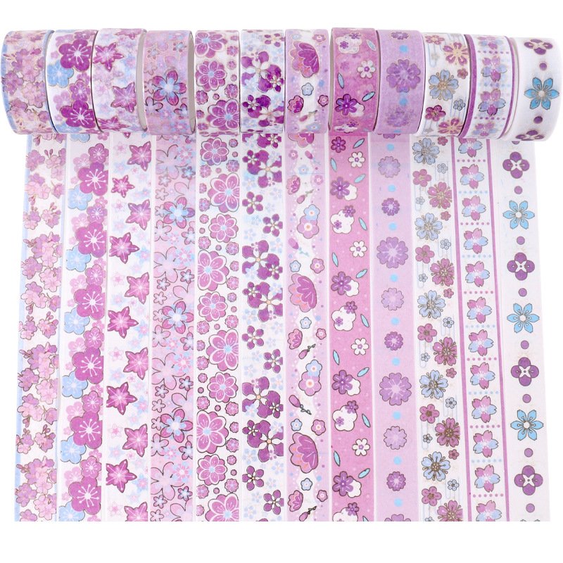 12 Rolls 15mm Wide Sakura Decorative Washi Masking Tape Set for DIY Diamond Art,Journals,Planners,Scrapbook,Wrapping