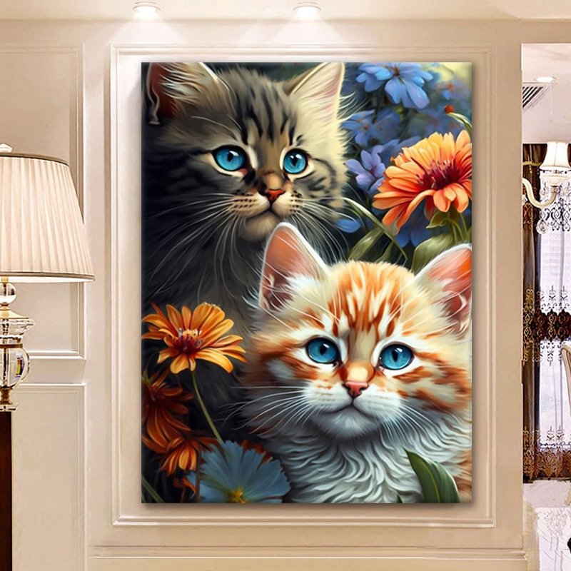 Diy Diamond Painting Custom Cats and Flowers Animal Pattern Full Drill 5d Diamond Painting Fairy Dust Diamond Home Decoration