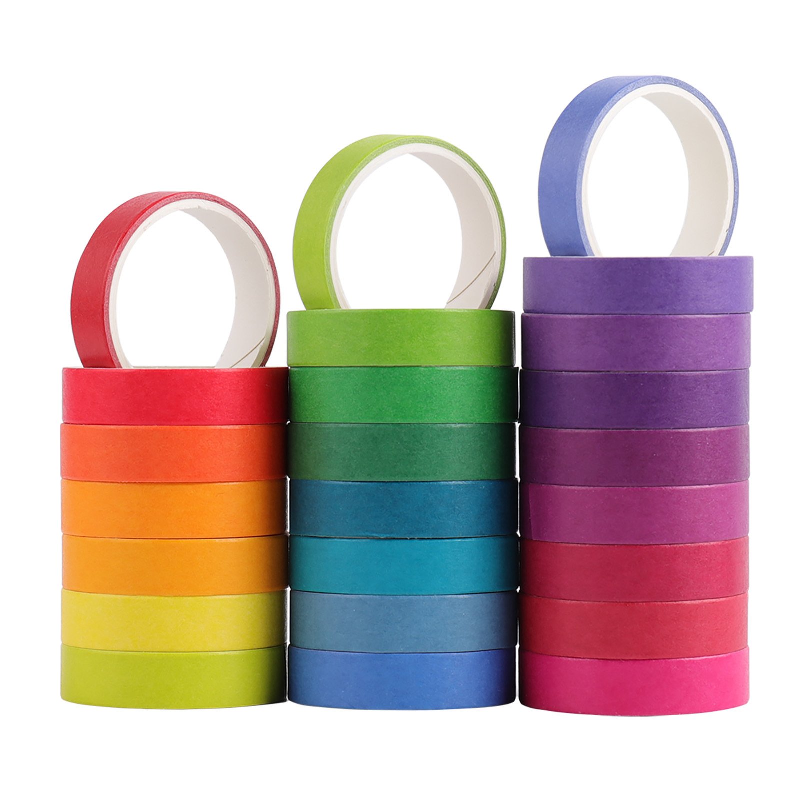 24 Rolls Washi Masking Tape Set,0.9mm Wide Colorful Rainbow Decorative Writable Craft Washi Tape for DIY Scrapbook Designs