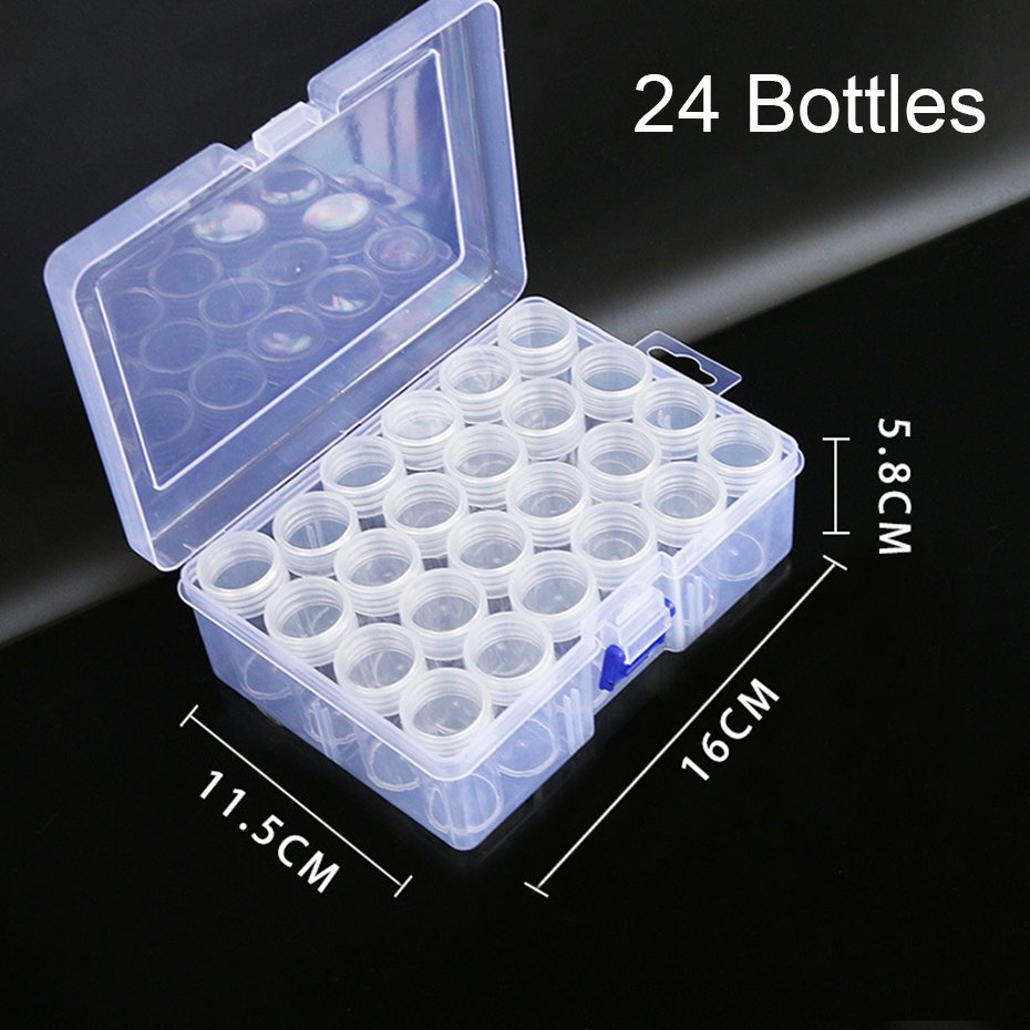 24 Bottles Nail Art Decorations Storage Box Diamond Painting Box Nail Art Rhinestone Crystal Jewelry Beads Storage Boxes