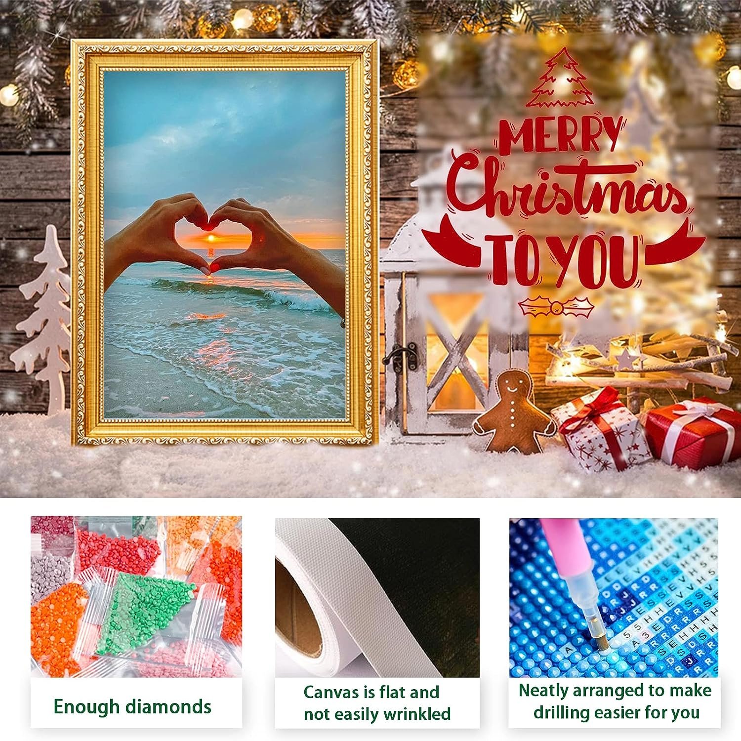 DIY 5D Diamond Painting Kits, Sunset Love Diamond Art Kit Paint for Adults, Beach Full Drill Crystal Picture Arts Craft