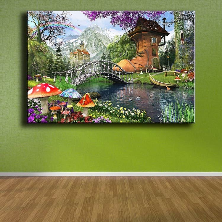 Ever Moment Poured Glue Diamond Painting Handmade Shoe House Landscape Bridge Full Square 5D DIY Diamond Embroidery ASF1082