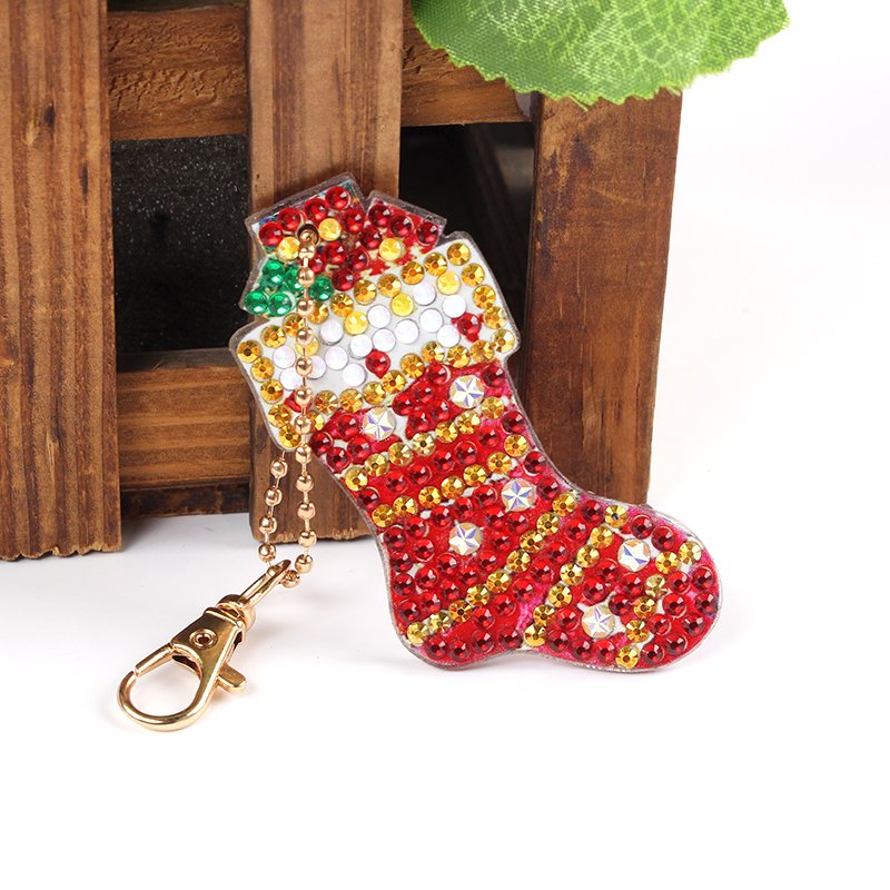Christmas Diamond Painting Keychains Snowman Elk 4 pcs Pack 5d DIY Diamond Painting Keychain Kit