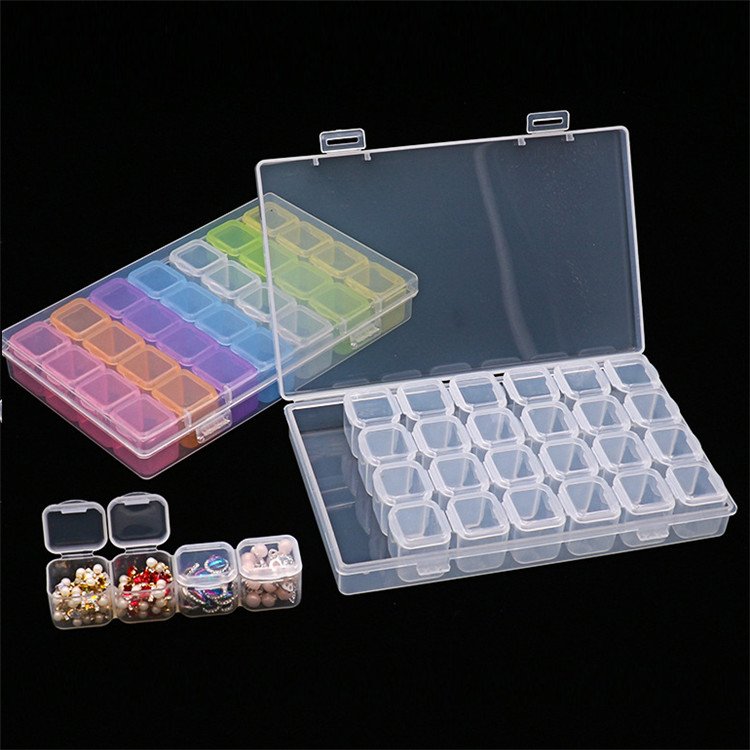 Diamond Painting Tool 28 Grid Jewelry Diamond Painting Storage Box Detachable Plastic Transparent Color Box
