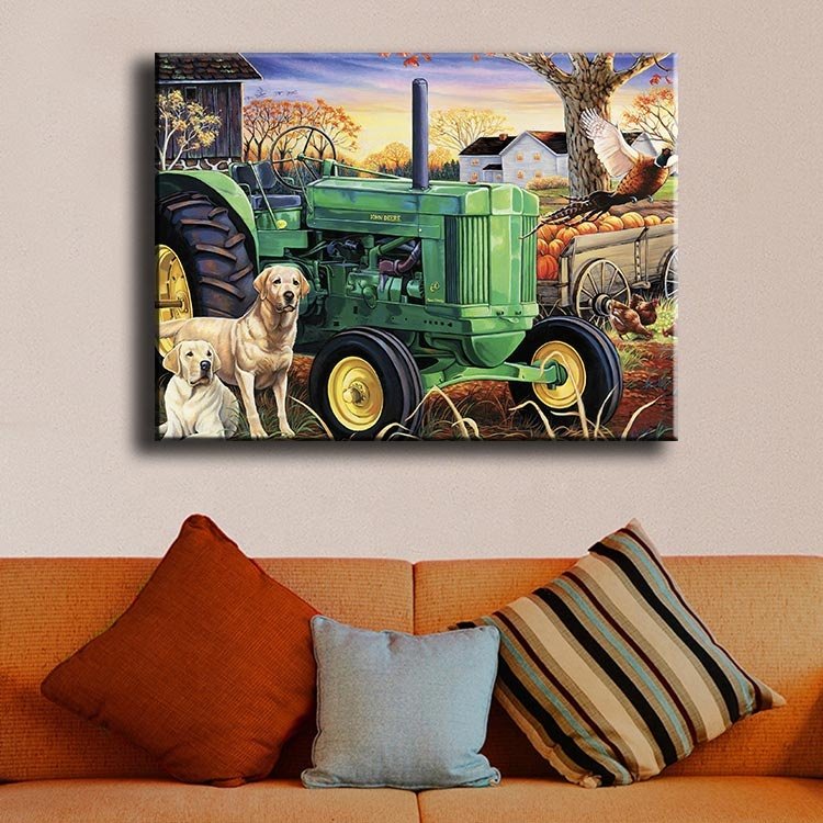 Ever Moment Picture Of Rhinestone Dogs Farm Tractor Square Resin Stones 3F376