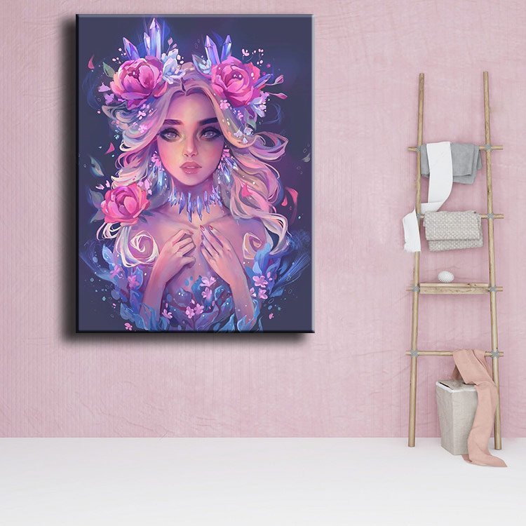 Diamond Painting Kit Cartoon Beautiful Girl With Flowers Handmade Home Decor Paint By Diamonds 5L217