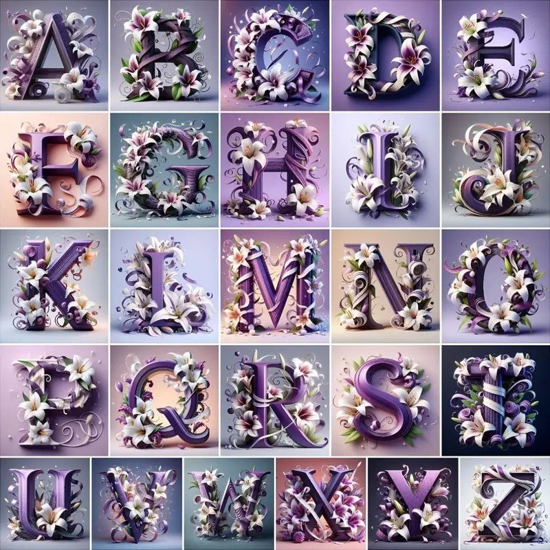Hot Sale 5d Diamond Painting Resin Drills Craft DIY Diamond Painting Custom Floral 26 Letters Diamond Painting Kit Set