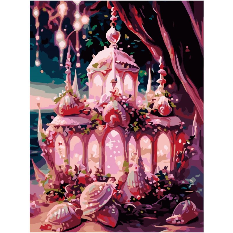 Fairy Tale Pink Building Theme No-Experience-Required Christmas Gift Digital Oil Painting Art Canvas Painting by Numbers