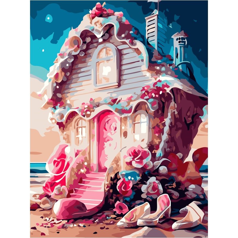 Fairy Tale Pink Building Theme No-Experience-Required Christmas Gift Digital Oil Painting Art Canvas Painting by Numbers