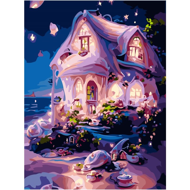 Fairy Tale Pink Building Theme No-Experience-Required Christmas Gift Digital Oil Painting Art Canvas Painting by Numbers