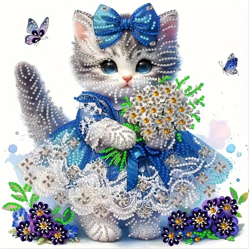 Animal Theme Cat Pattern 5D Diamond Painting Kit DIY Canvas Craft Irregular Shaped Diamonds Family Friends Gift Size