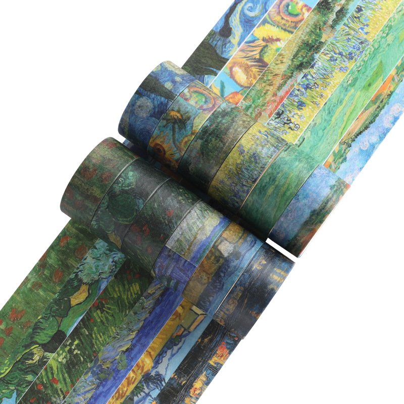 Washi Tape Set,12 Rolls Van Gogh Washy Tape,Decorative Washi Tape for Journaling,Scrapbooking Supplies,Vision Board Supplies