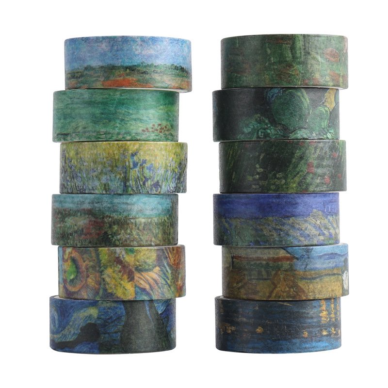 Washi Tape Set,12 Rolls Van Gogh Washy Tape,Decorative Washi Tape for Journaling,Scrapbooking Supplies,Vision Board Supplies