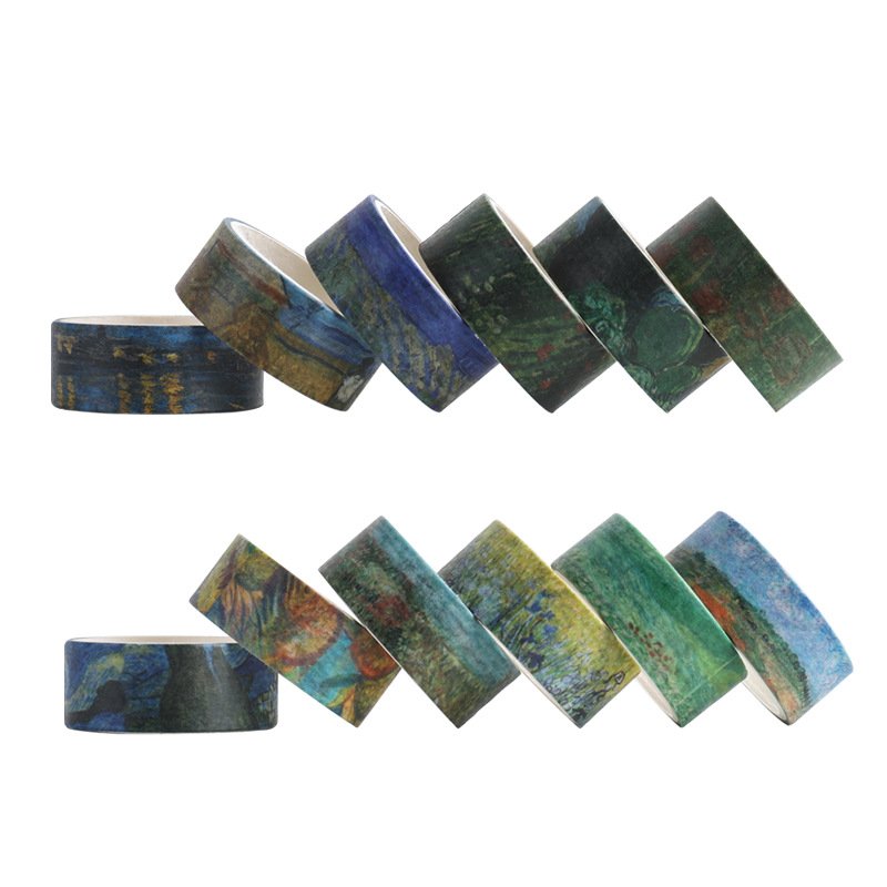 Washi Tape Set,12 Rolls Van Gogh Washy Tape,Decorative Washi Tape for Journaling,Scrapbooking Supplies,Vision Board Supplies