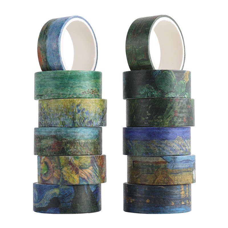 Washi Tape Set,12 Rolls Van Gogh Washy Tape,Decorative Washi Tape for Journaling,Scrapbooking Supplies,Vision Board Supplies