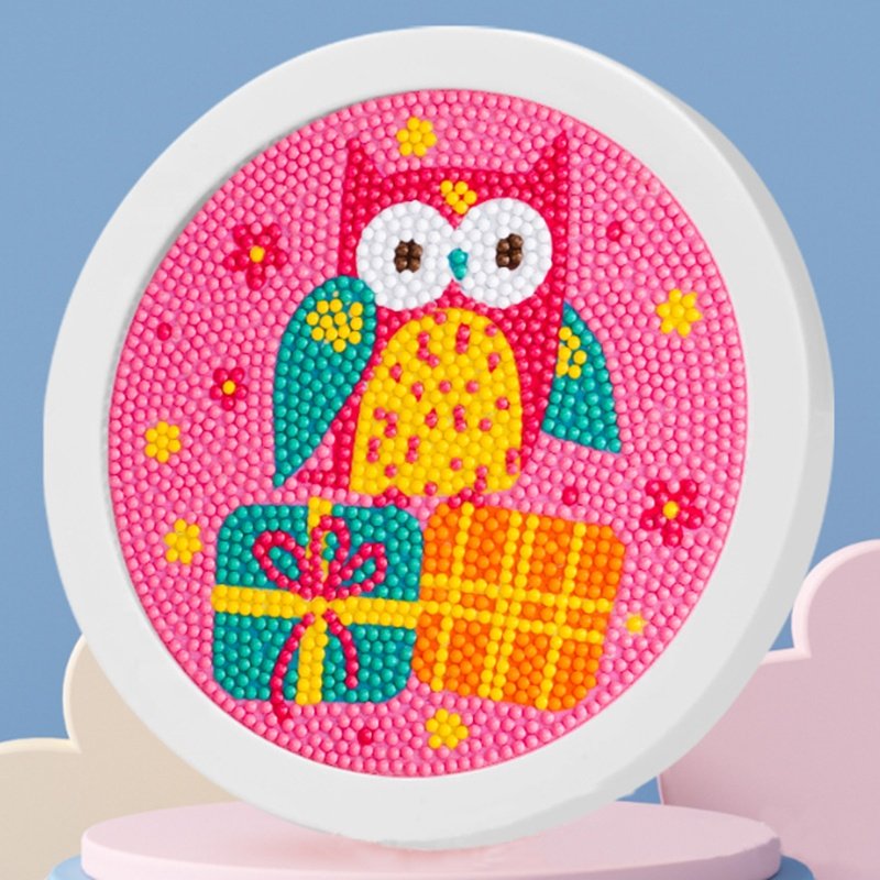 Round framed cartoon owl diy diamond art puzzle diamond painting kit for kids crystal art painting