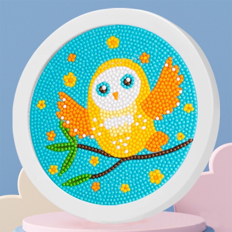 Round framed cartoon owl diy diamond art puzzle diamond painting kit for kids crystal art painting