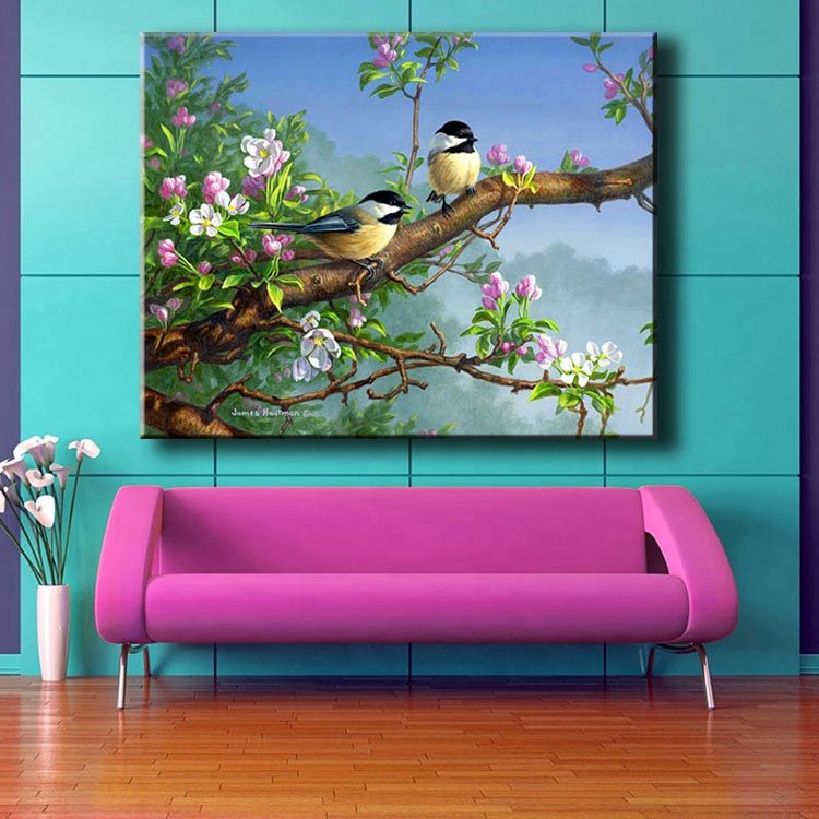 Ever Moment Diamond Painting Cross Stitch Birds Pink Flower Tree DIY ASF932