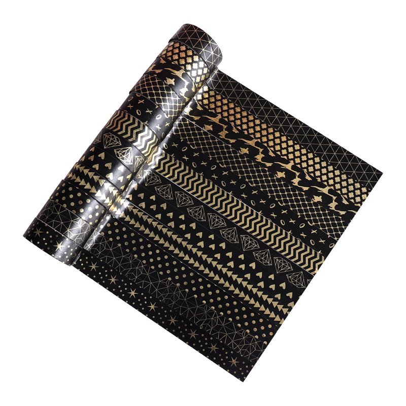 12 Rolls Fantasy Black Night Star Flower Washi Tape Set,Occasional Motto Journal Gold Foil Washi Tapes
