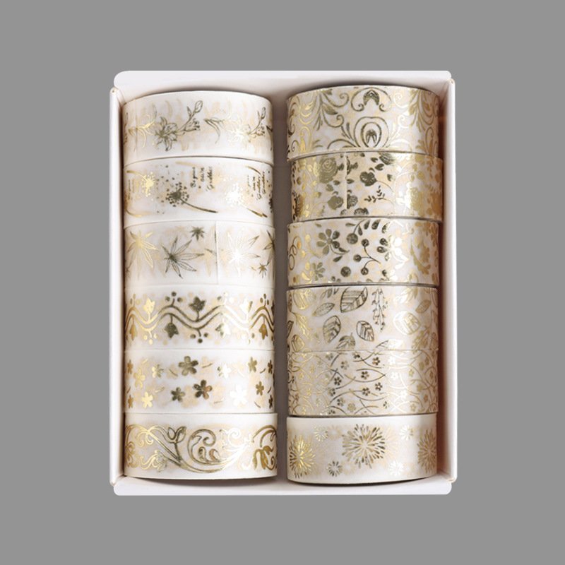 12 Rolls Gold Flower Washi Tape Set,Foil Masking Tape Adhesive Decorative Scrapbook Washi Tape for Diamond Painting