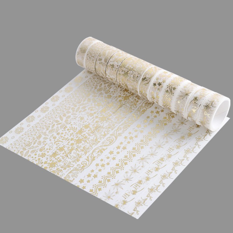 12 Rolls Gold Flower Washi Tape Set,Foil Masking Tape Adhesive Decorative Scrapbook Washi Tape for Diamond Painting