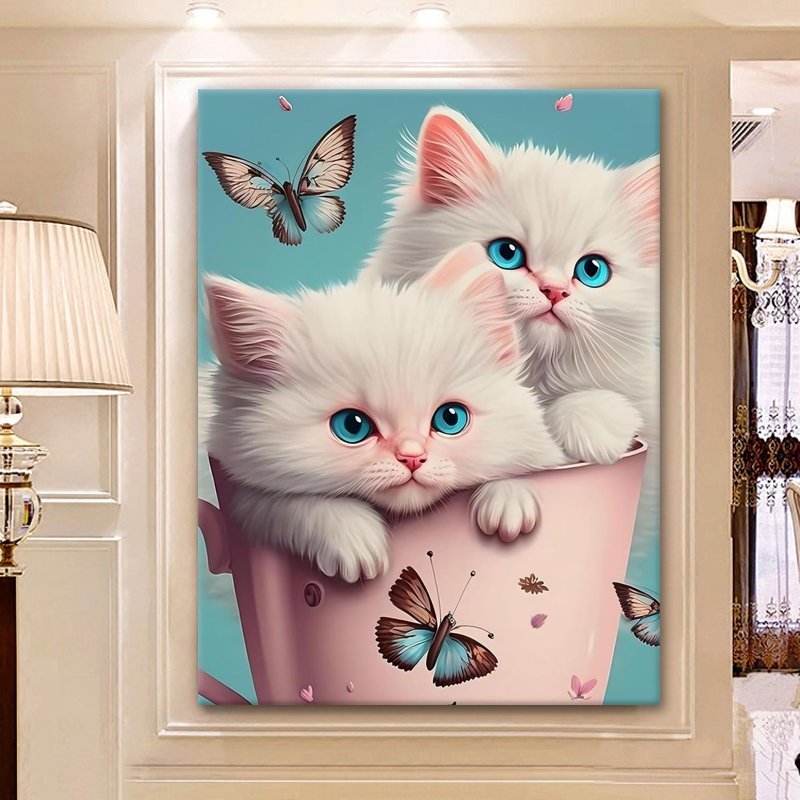 Diy Diamond Painting Custom Resin Cats in Cup, Butterfly Pattern Full Drill ab Drill Pearl 5d Diamond Painting Home Decoration