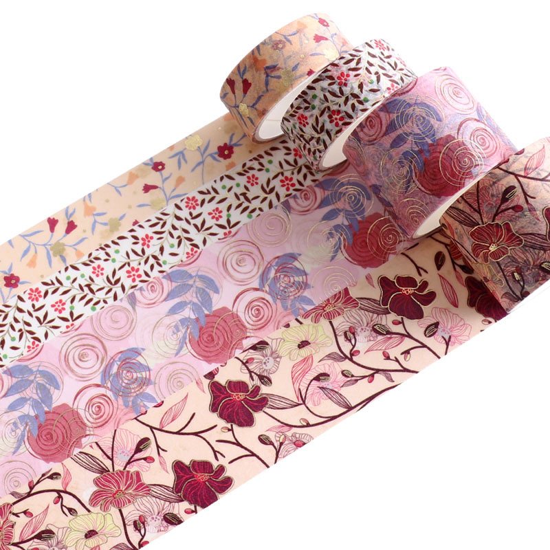 16 Rolls Flower Gold Foil Paper Washi Tape Set Decorative Masking Washi Tape for DIY Crafts Book