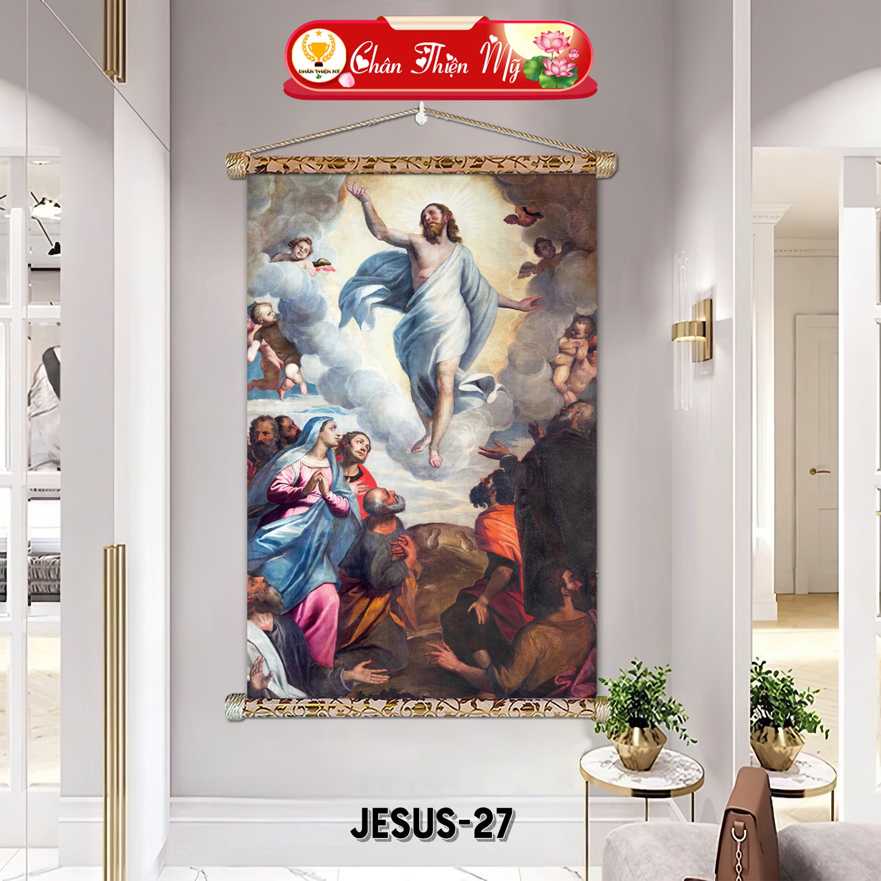 Modern Catholic wall painting with jesus image printed on demand