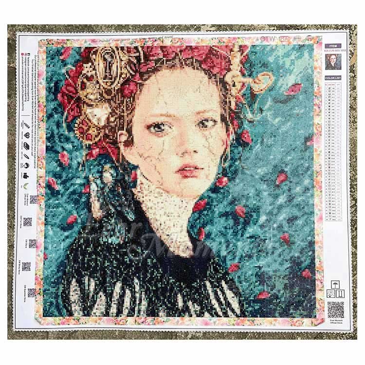 Ever Moment Diamond Painting Portrait Girl Flower Bird Resin Full Square Drill Mosaic Embroidery Decoration Leisure Home ASF2129