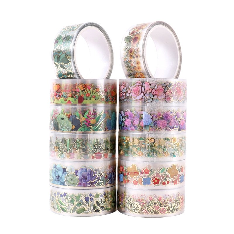 12 Rolls Washi Tape Set Gold Foil Masking Flower Plants Decorative Tapes for DIY Crafts,Journals,Planners,Scrapbook,Wrapping