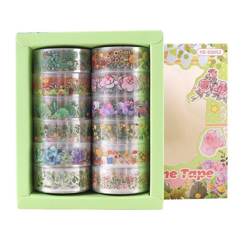 12 Rolls Washi Tape Set Gold Foil Masking Flower Plants Decorative Tapes for DIY Crafts,Journals,Planners,Scrapbook,Wrapping