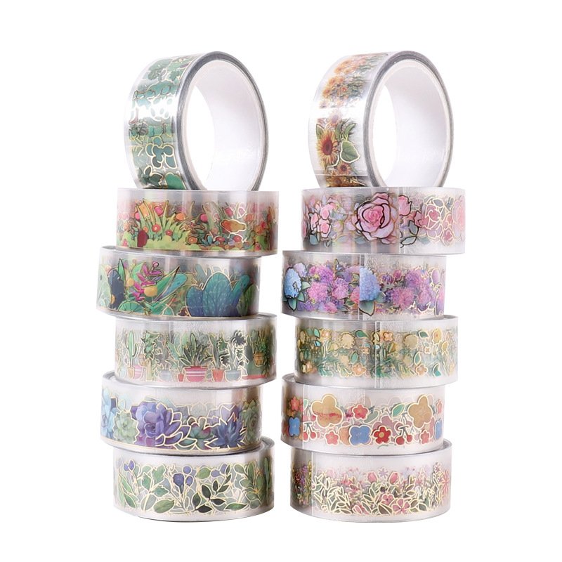 12 Rolls Washi Tape Set Gold Foil Masking Flower Plants Decorative Tapes for DIY Crafts,Journals,Planners,Scrapbook,Wrapping