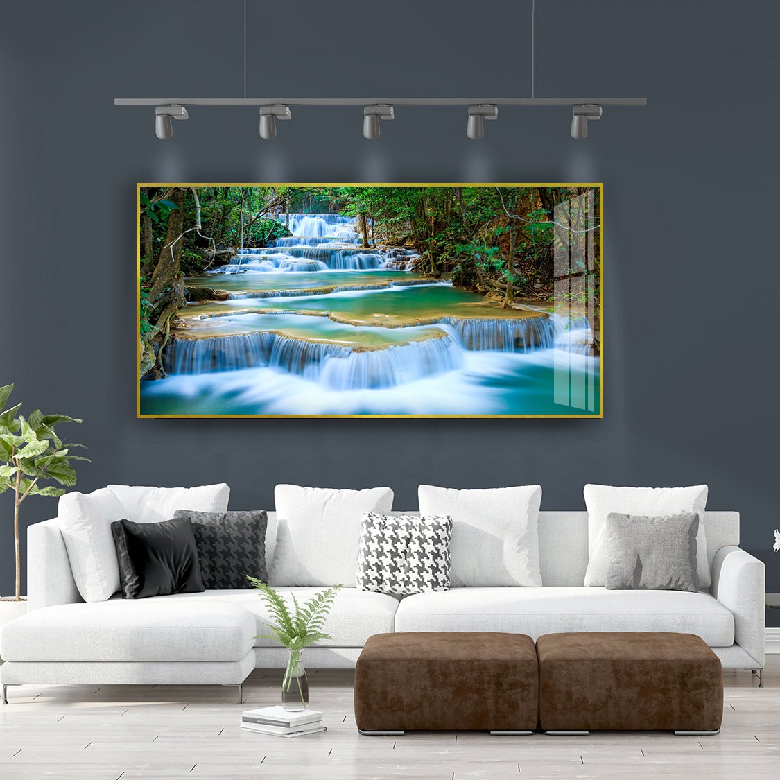 Autumn Lake Waterfall Background Painting Living Room Sofa Background Decoration Painting High end Crystal Porcelain Painting