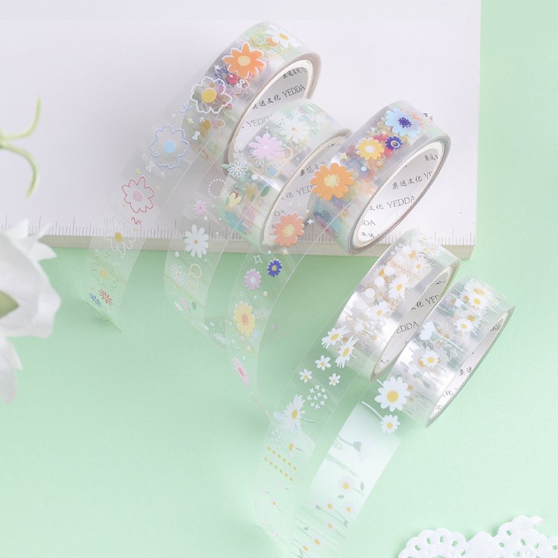 5 Rolls Floral Washi Tape Set PET Decorative Flowers Transparent Masking Tapes for DIY Crafts,Journals,Planners,Wrapping