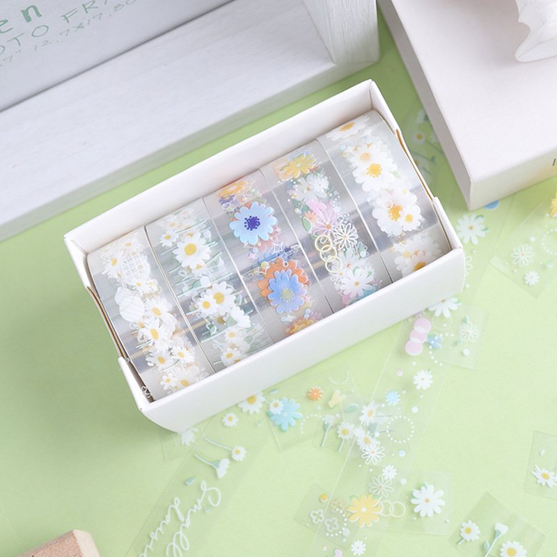 5 Rolls Floral Washi Tape Set PET Decorative Flowers Transparent Masking Tapes for DIY Crafts,Journals,Planners,Wrapping