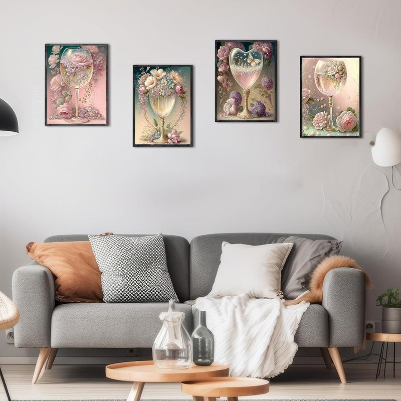 4Pcs 5d Diamond Painting New Flowers Goblets DIY Diamond Art Painting Custom Fairy Dust Diamond Painting Kit Set