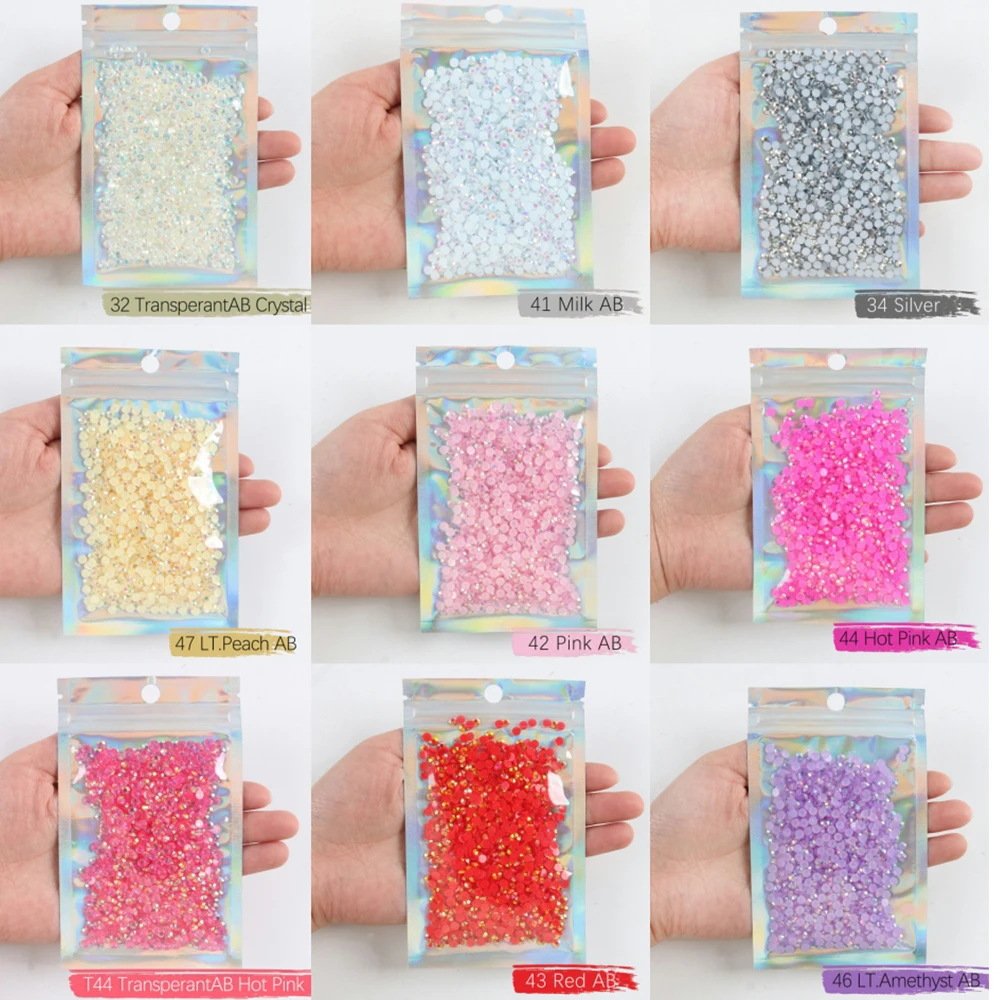 Wholesale 5000PCS 20g 2mm To 6mm Flat Back Resin Jelly AB Non Hotfix Rhinestones Bulk For Garment