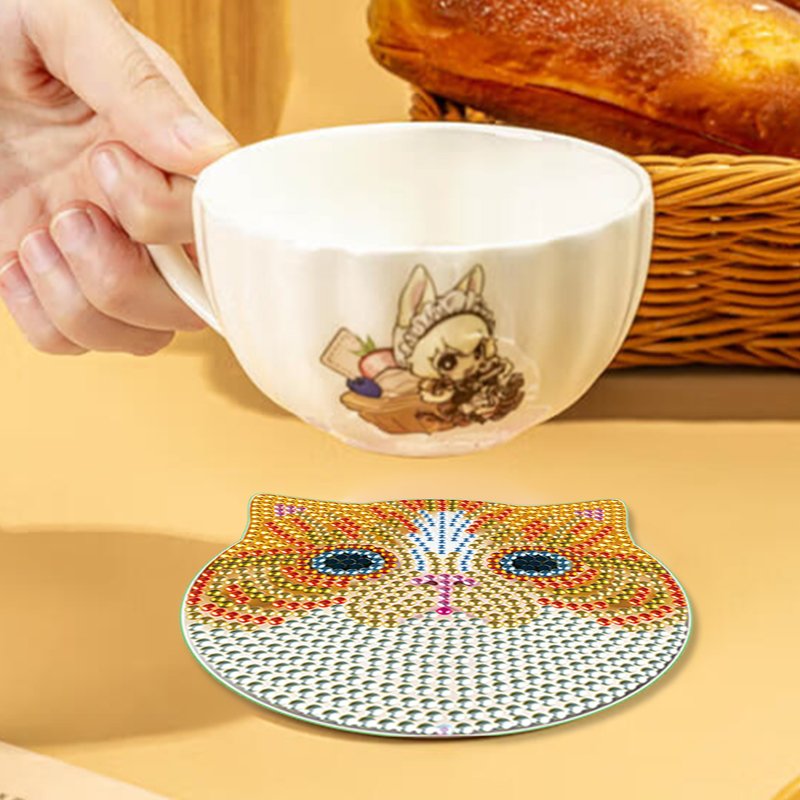 6 pcs Set Diamond Painting Coaster Cute Cats Series Round Crystal Drill Diamond Painting Cup Mat with Cork Pad