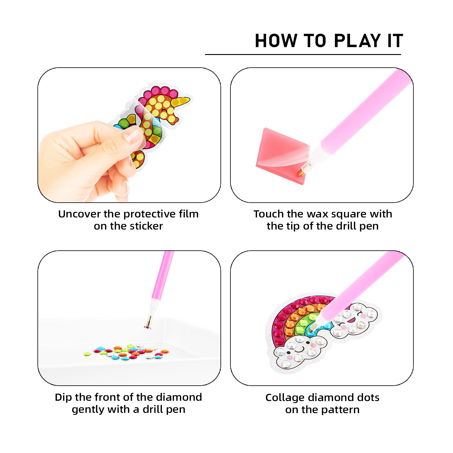 12PCS Diamond Painting Stickers Kits For Kids Easy To Diy Creative Diamond Mosaic Sticker Craft By Numbers Kits For Children