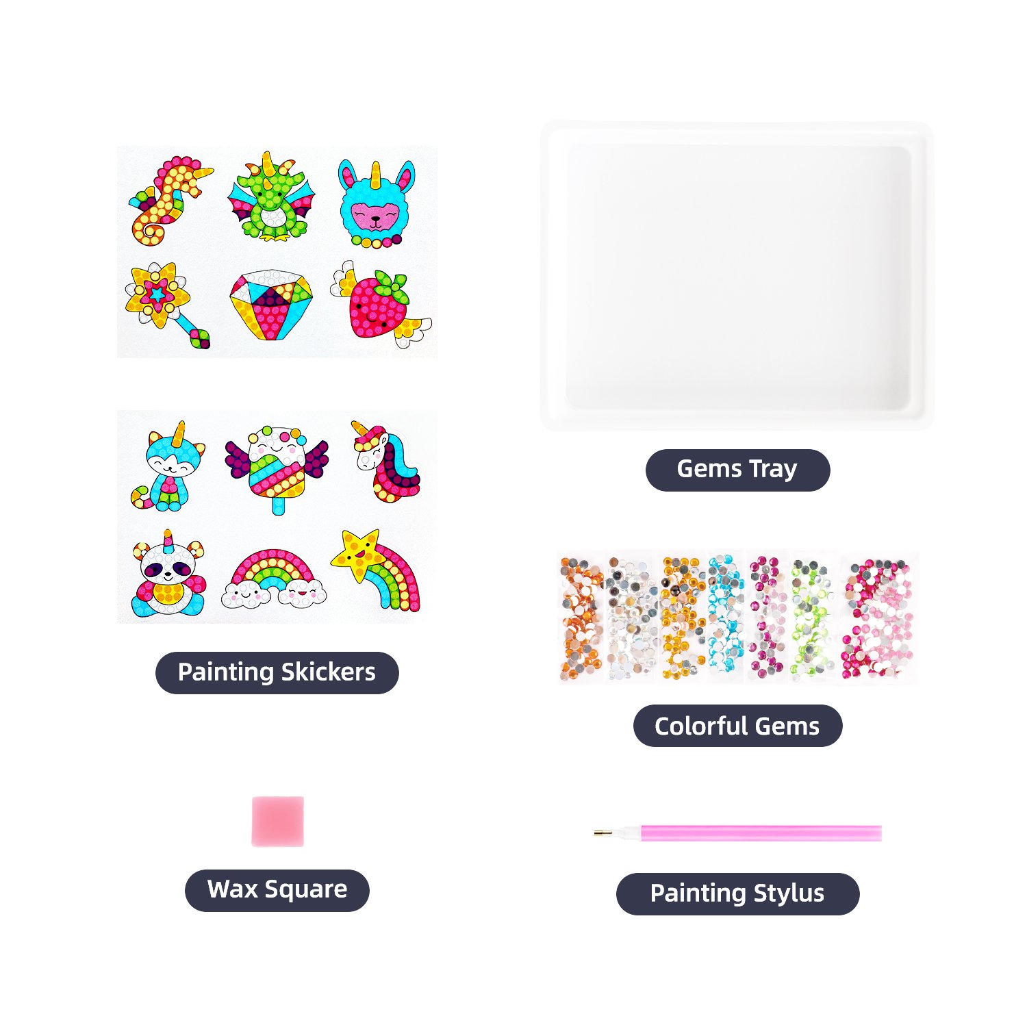 12PCS Diamond Painting Stickers Kits For Kids Easy To Diy Creative Diamond Mosaic Sticker Craft By Numbers Kits For Children